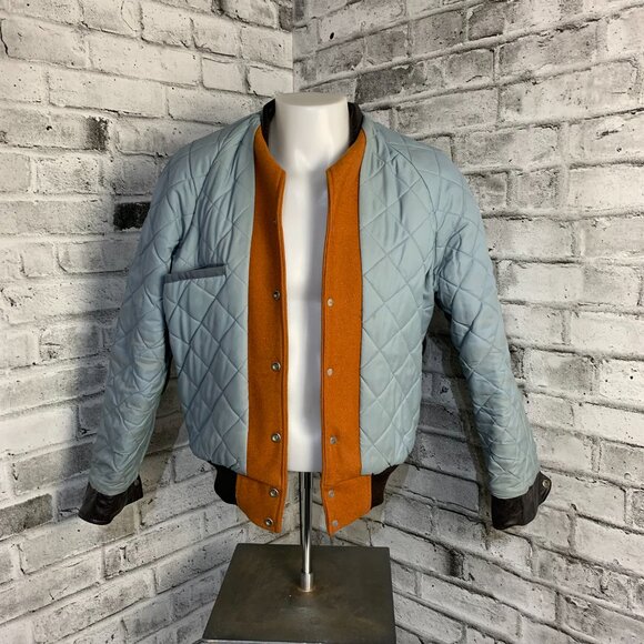 Vintage Varsity Bomber Jacket 44 Brown Wool Leather Quilt Lined Miners Union - Picture 6 of 13